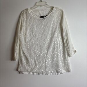 Tribal Women's White Shirt Size Large Sequins 3/4 Sleeve